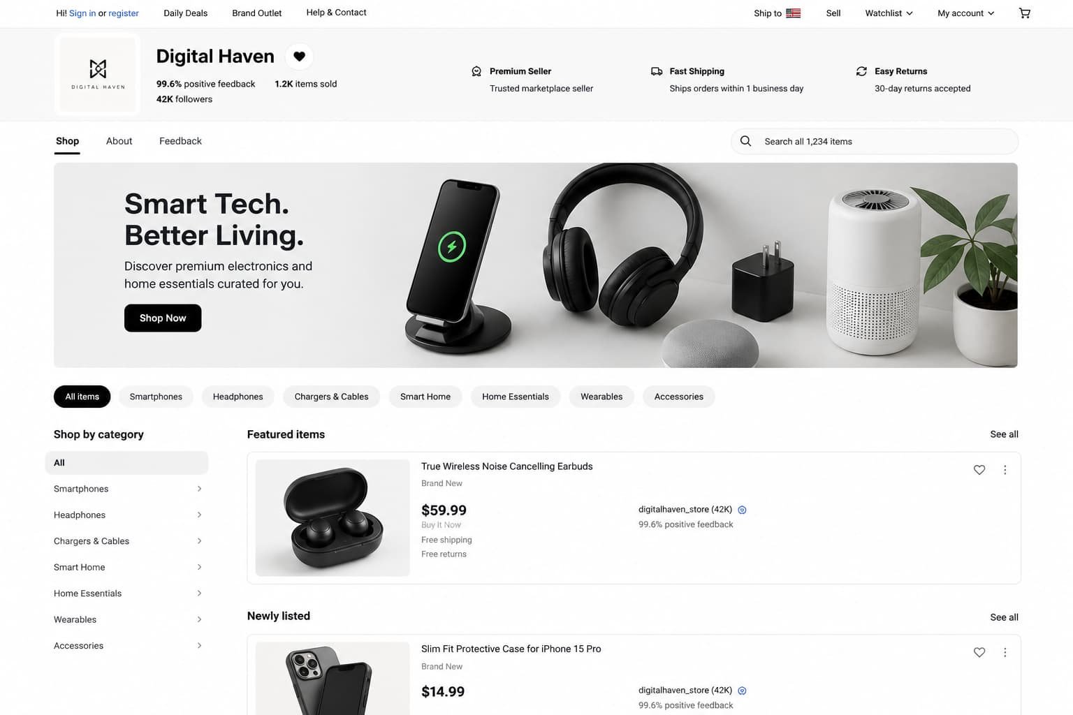 Concept mockup of a professional marketplace store presentation