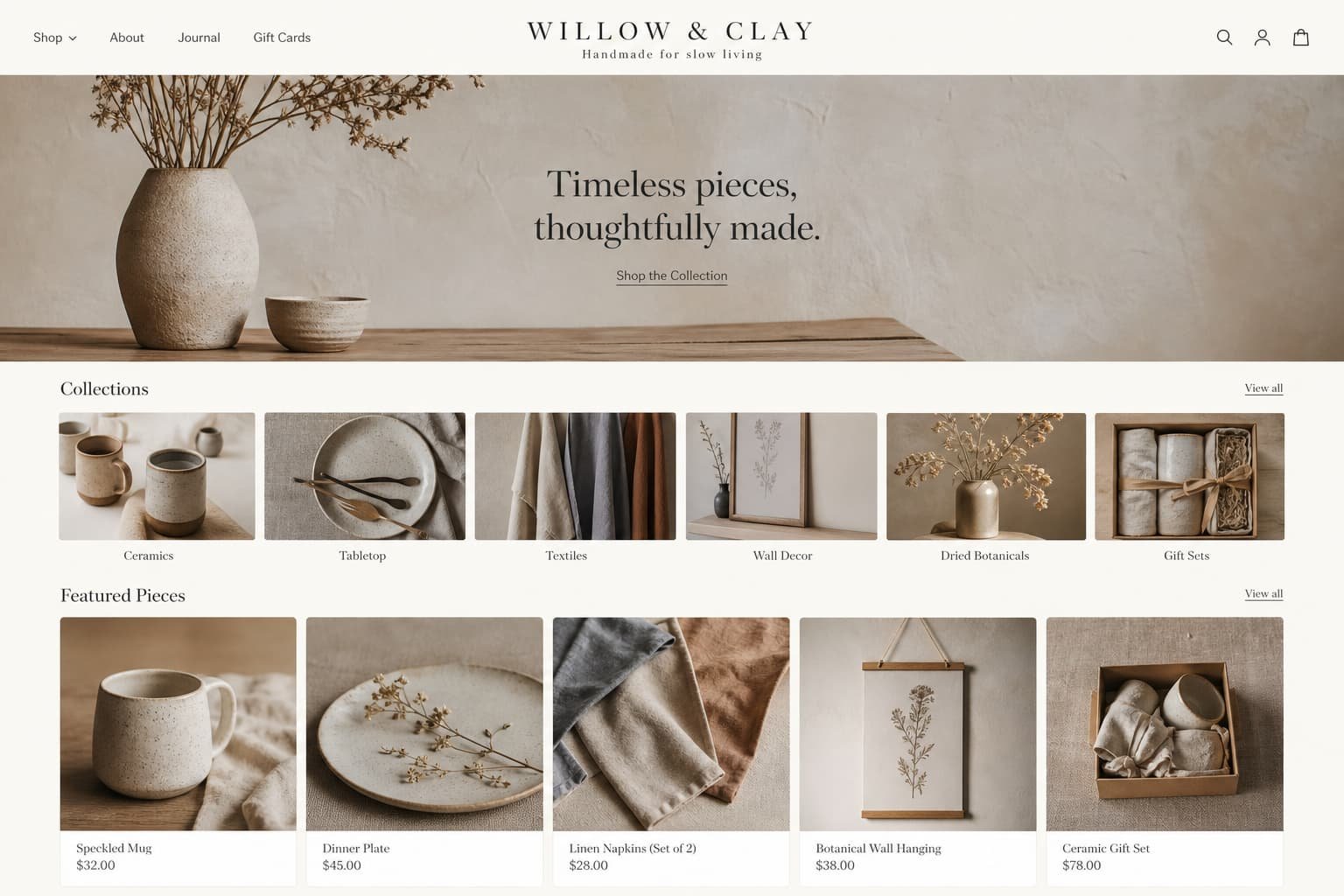 Concept mockup of a boutique product-led storefront